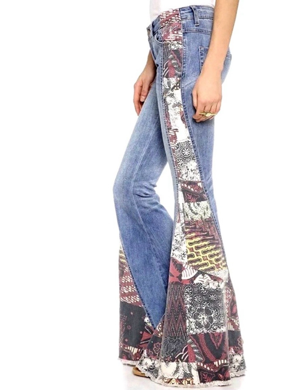 NWOT Free People Bali Patchwork Flare Leg Soft Vintage Wash Denim Jeans 31 - Picture 3 of 9